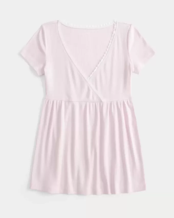 Einfaches Babydoll-Oberteil mit kurzen Ärmeln und Spitzenbesatz Einfaches Babydoll-Oberteil mit kurzen Ärmeln und Spitzenbesatz