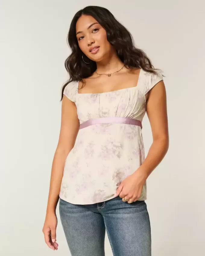 Einfaches Babydoll-Top aus Satin zum Binden Einfaches Babydoll-Top aus Satin zum Binden