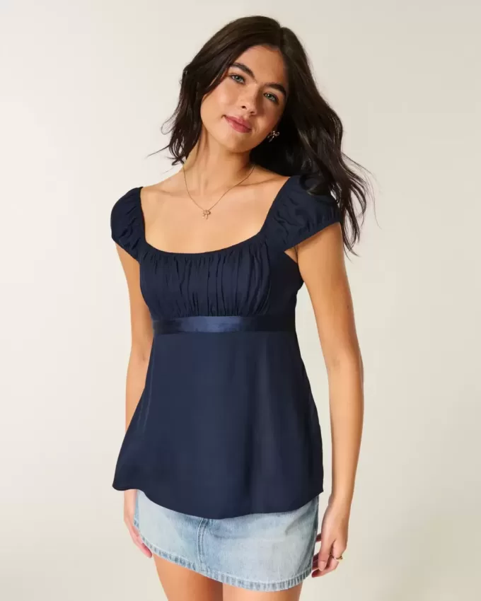 Einfaches Babydoll-Top aus Satin zum Binden Einfaches Babydoll-Top aus Satin zum Binden
