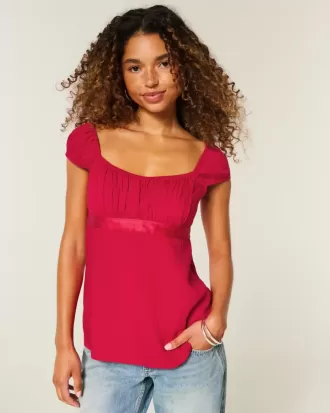 Einfaches Babydoll-Top aus Satin zum Binden