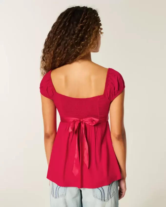 Einfaches Babydoll-Top aus Satin zum Binden Einfaches Babydoll-Top aus Satin zum Binden