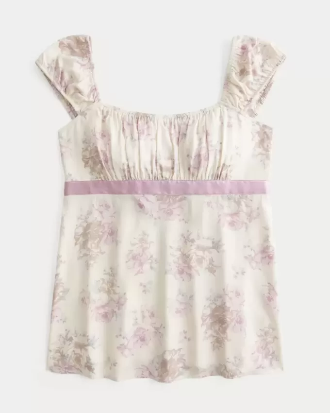 Einfaches Babydoll-Top aus Satin zum Binden Einfaches Babydoll-Top aus Satin zum Binden