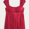 Einfaches Babydoll-Top aus Satin zum Binden Einfaches Babydoll-Top aus Satin zum Binden