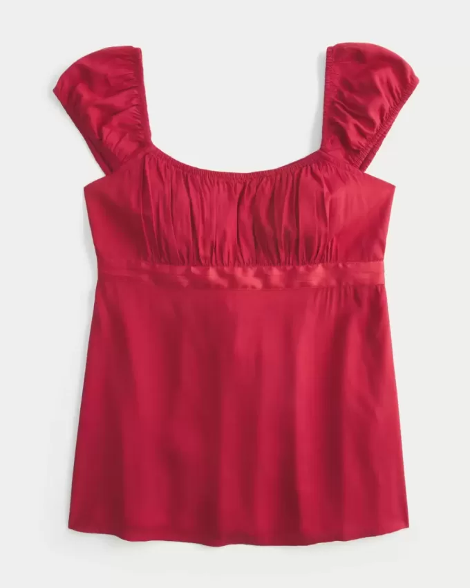 Einfaches Babydoll-Top aus Satin zum Binden Einfaches Babydoll-Top aus Satin zum Binden