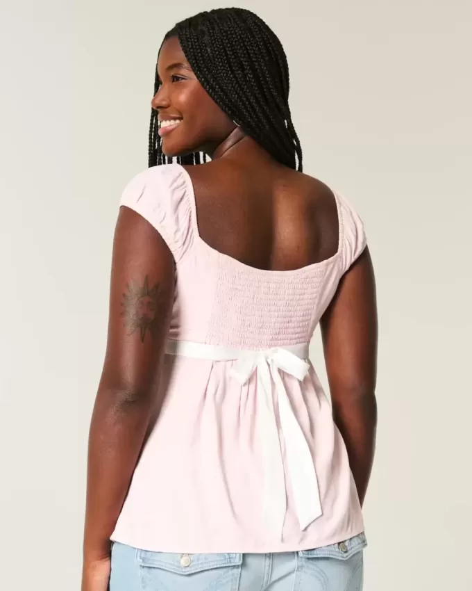 Einfaches Babydoll-Top aus Satin zum Binden Einfaches Babydoll-Top aus Satin zum Binden