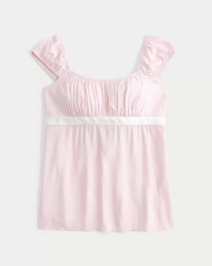 Einfaches Babydoll-Top aus Satin zum Binden Einfaches Babydoll-Top aus Satin zum Binden