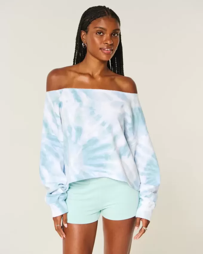 Einfaches, doppeltes, schulterfreies Sweatshirt mit Batikmuster Einfaches, doppeltes, schulterfreies Sweatshirt mit Batikmuster