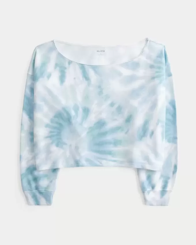 Einfaches, doppeltes, schulterfreies Sweatshirt mit Batikmuster Einfaches, doppeltes, schulterfreies Sweatshirt mit Batikmuster