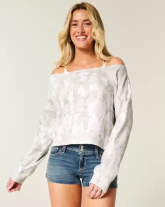 Einfaches, doppeltes, schulterfreies Sweatshirt mit Camouflage-Muster
