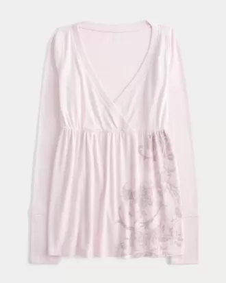 Einfaches langärmliges Babydoll-Oberteil mit Blumenmuster Einfaches langärmliges Babydoll-Oberteil mit Blumenmuster