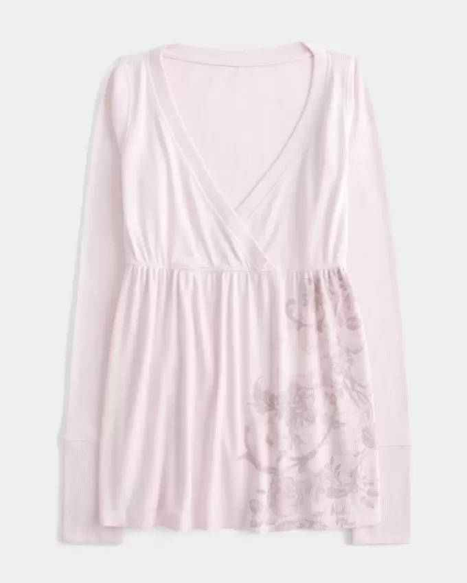 Einfaches langärmliges Babydoll-Oberteil mit Blumenmuster Einfaches langärmliges Babydoll-Oberteil mit Blumenmuster