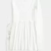 Einfaches langärmliges Babydoll-Oberteil mit Schmetterlingsmuster