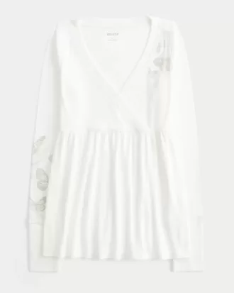 Einfaches langärmliges Babydoll-Oberteil mit Schmetterlingsmuster Einfaches langärmliges Babydoll-Oberteil mit Schmetterlingsmuster