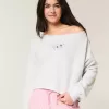 Einfaches, schulterfreies Sweatshirt mit doppelter Grafik Einfaches, schulterfreies Sweatshirt mit doppelter Grafik