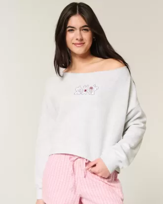 Einfaches, schulterfreies Sweatshirt mit doppelter Grafik