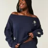 Einfaches, schulterfreies Sweatshirt mit doppelter Grafik Einfaches, schulterfreies Sweatshirt mit doppelter Grafik