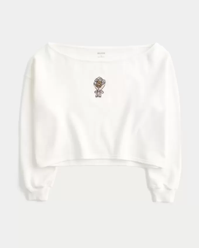 Einfaches, schulterfreies Sweatshirt mit doppelter Grafik Einfaches, schulterfreies Sweatshirt mit doppelter Grafik