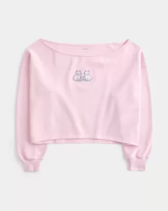 Einfaches, schulterfreies Sweatshirt mit doppelter Grafik