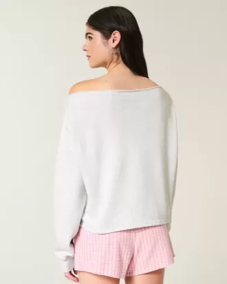 Einfaches, schulterfreies Sweatshirt mit doppelter Grafik