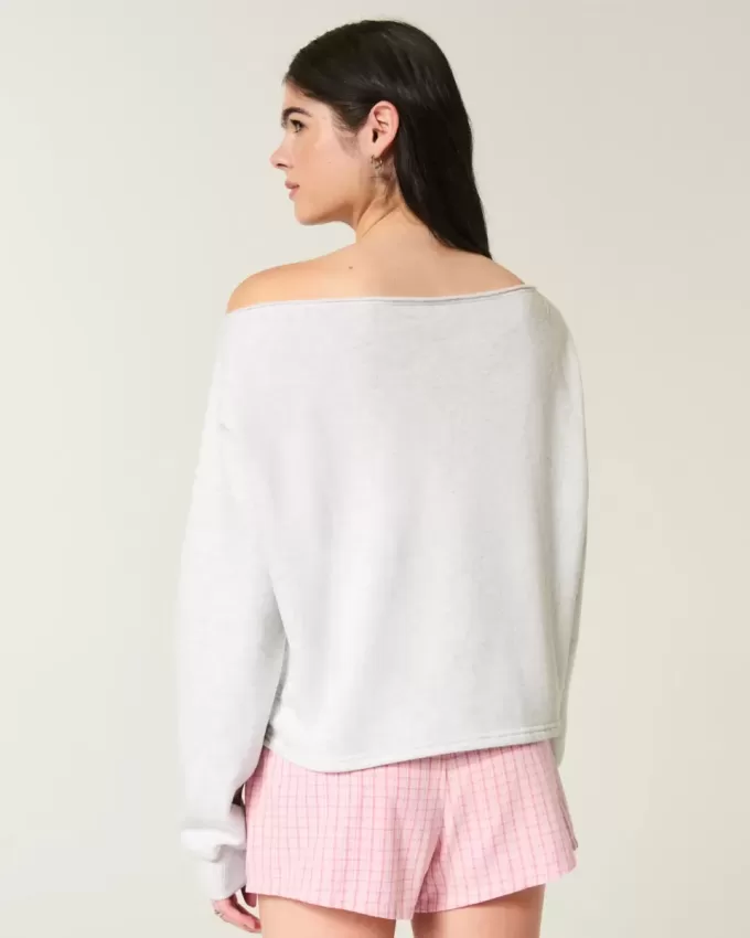 Einfaches, schulterfreies Sweatshirt mit doppelter Grafik Einfaches, schulterfreies Sweatshirt mit doppelter Grafik