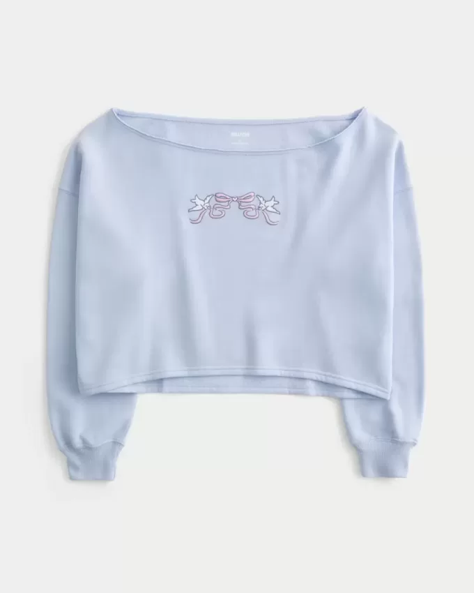 Einfaches, schulterfreies Sweatshirt mit doppelter Grafik Einfaches, schulterfreies Sweatshirt mit doppelter Grafik
