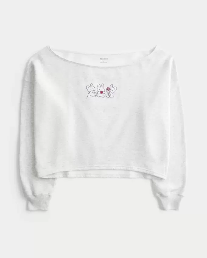 Einfaches, schulterfreies Sweatshirt mit doppelter Grafik Einfaches, schulterfreies Sweatshirt mit doppelter Grafik