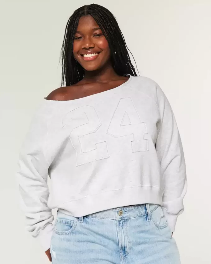 Einfaches, schulterfreies Sweatshirt mit Zahlengrafik Einfaches, schulterfreies Sweatshirt mit Zahlengrafik