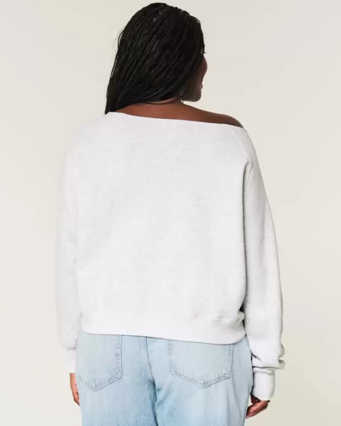 Einfaches, schulterfreies Sweatshirt mit Zahlengrafik Einfaches, schulterfreies Sweatshirt mit Zahlengrafik
