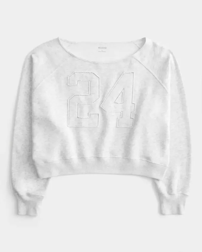 Einfaches, schulterfreies Sweatshirt mit Zahlengrafik Einfaches, schulterfreies Sweatshirt mit Zahlengrafik