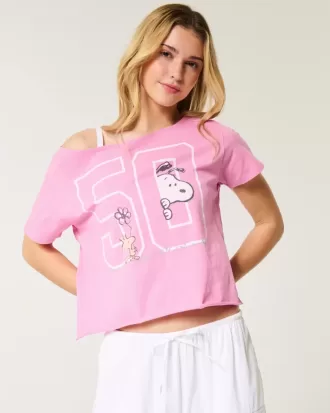 Einfaches schulterfreies T-Shirt mit Snoopy-Grafik