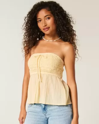 Einfaches trägerloses Babydoll-Top aus Häkelmischung