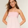 Einfaches trägerloses gesmoktes Babydoll-Top