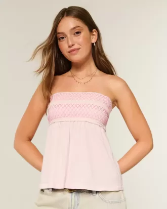 Einfaches trägerloses gesmoktes Babydoll-Top