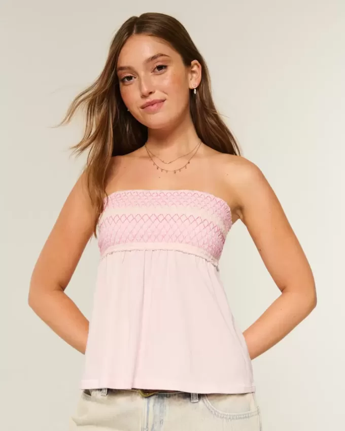 Einfaches trägerloses gesmoktes Babydoll-Top