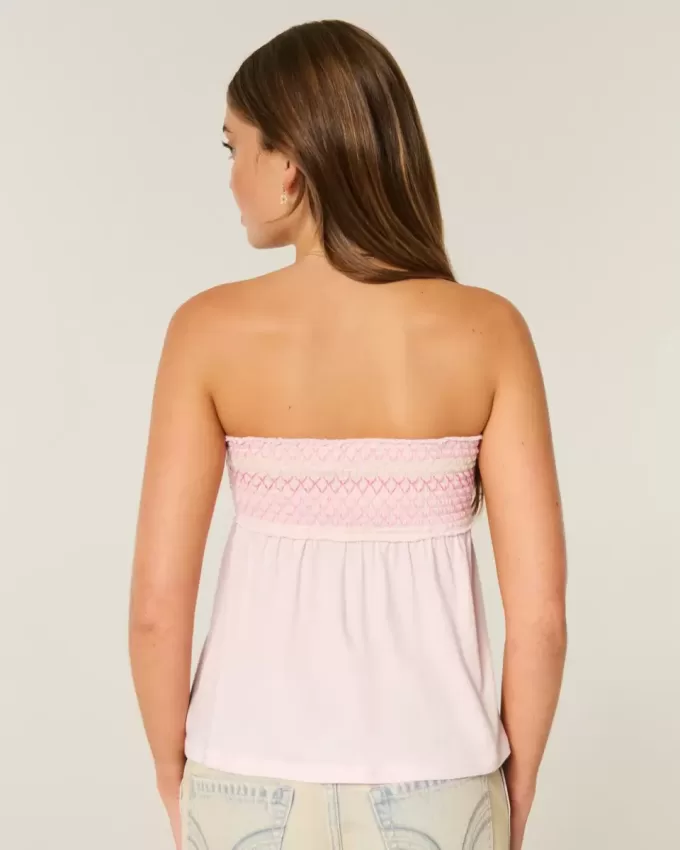 Einfaches trägerloses gesmoktes Babydoll-Top