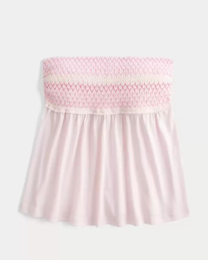 Einfaches trägerloses gesmoktes Babydoll-Top