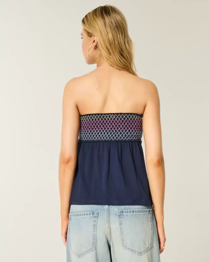 Einfaches trägerloses gesmoktes Babydoll-Top