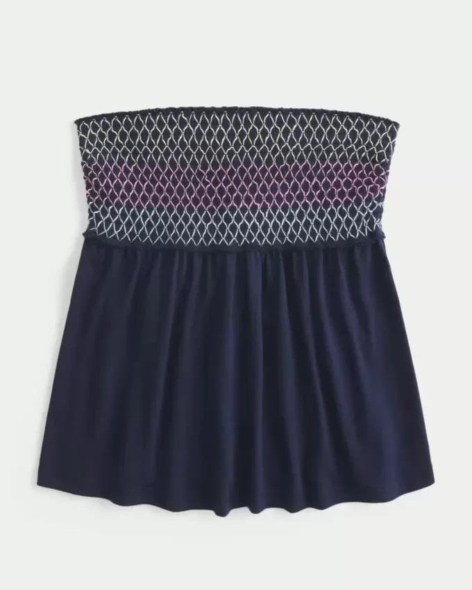 Einfaches trägerloses gesmoktes Babydoll-Top