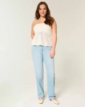 Gerade geschnittene Jeans mit hoher Taille und heller Waschung