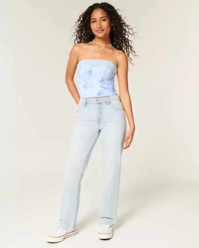 Gerade geschnittene Jeans mit hoher Taille und heller Waschung Gerade geschnittene Jeans mit hoher Taille und heller Waschung