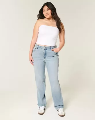 Gerade geschnittene Jeans mit hoher Taille und heller Waschung