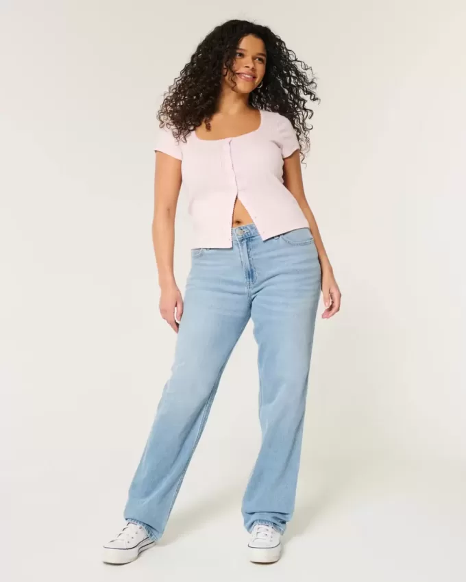 Gerade geschnittene Jeans mit hoher Taille und heller Waschung Gerade geschnittene Jeans mit hoher Taille und heller Waschung