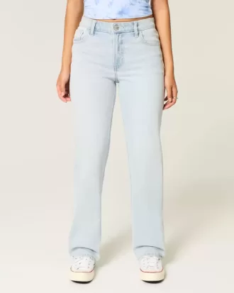 Gerade geschnittene Jeans mit hoher Taille und heller Waschung