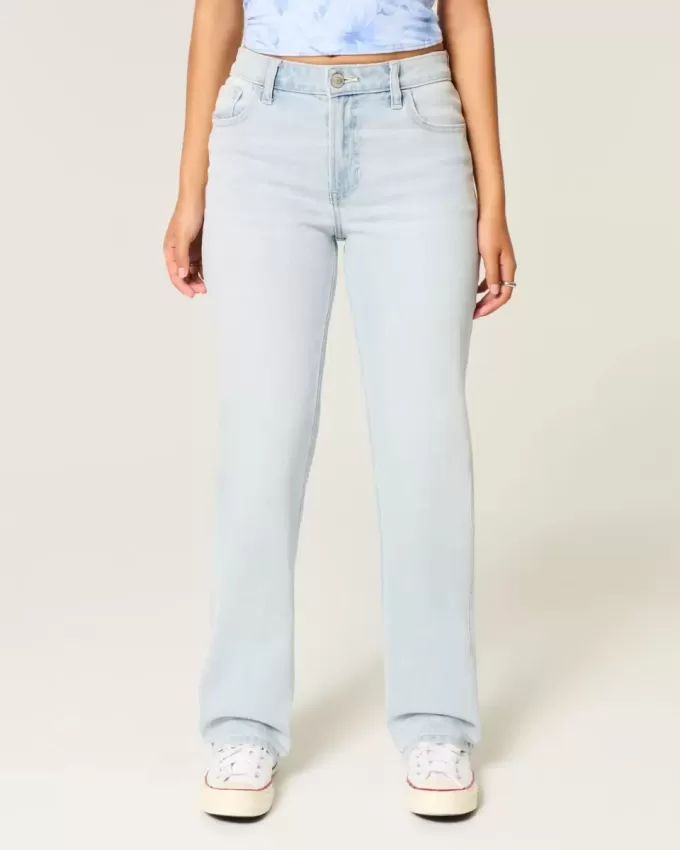 Gerade geschnittene Jeans mit hoher Taille und heller Waschung Gerade geschnittene Jeans mit hoher Taille und heller Waschung