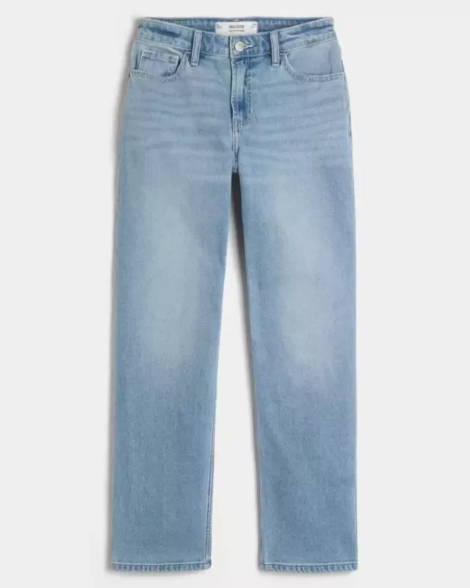 Gerade geschnittene Jeans mit hoher Taille und heller Waschung Gerade geschnittene Jeans mit hoher Taille und heller Waschung