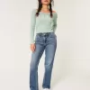 Gerade geschnittene Jeans mit hoher Taille und mittlerer Waschung Gerade geschnittene Jeans mit hoher Taille und mittlerer Waschung