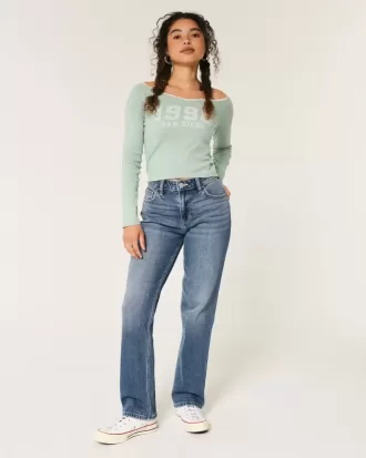 Gerade geschnittene Jeans mit hoher Taille und mittlerer Waschung