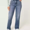 Gerade geschnittene Jeans mit hoher Taille und mittlerer Waschung Gerade geschnittene Jeans mit hoher Taille und mittlerer Waschung