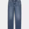 Gerade geschnittene Jeans mit hoher Taille und mittlerer Waschung Gerade geschnittene Jeans mit hoher Taille und mittlerer Waschung