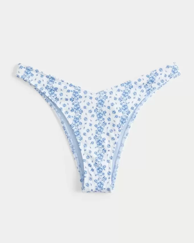 Gerippte Cheekiest-Bikinihose mit hohem Beinausschnitt und V-Taille Gerippte Cheekiest-Bikinihose mit hohem Beinausschnitt und V-Taille